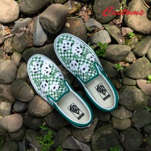 自由定制鞋 SLIP-ON 熊猫棋盘格帆布鞋